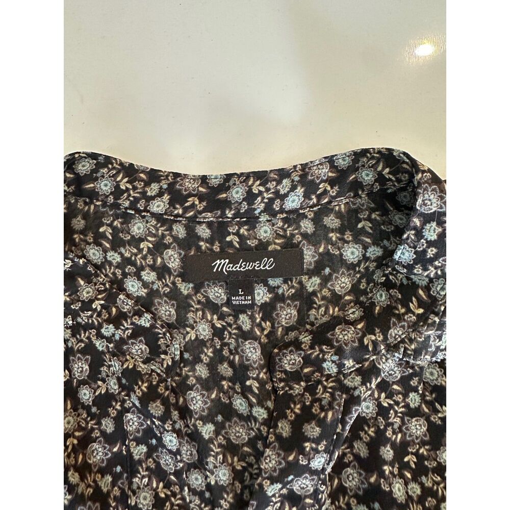 Madewell Semi-Sheer Split-Neck Top Jet Black Floral Large - Picture 5 of 8
